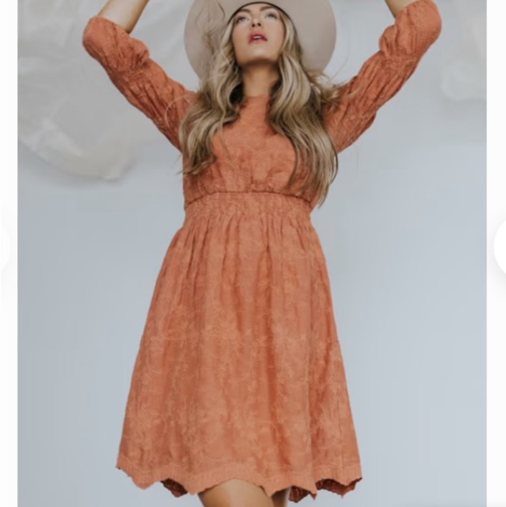 SALT Millburn Embroidered Orange Dress